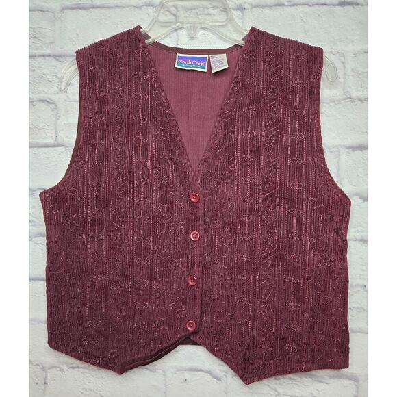 Northcrest Jackets & Blazers - Vintage Northcrest corduroy cotton burgundy embroidered 90s Vest medium.